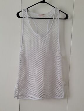 Victoria's Secret White Mesh Swim Cover-Up Tank